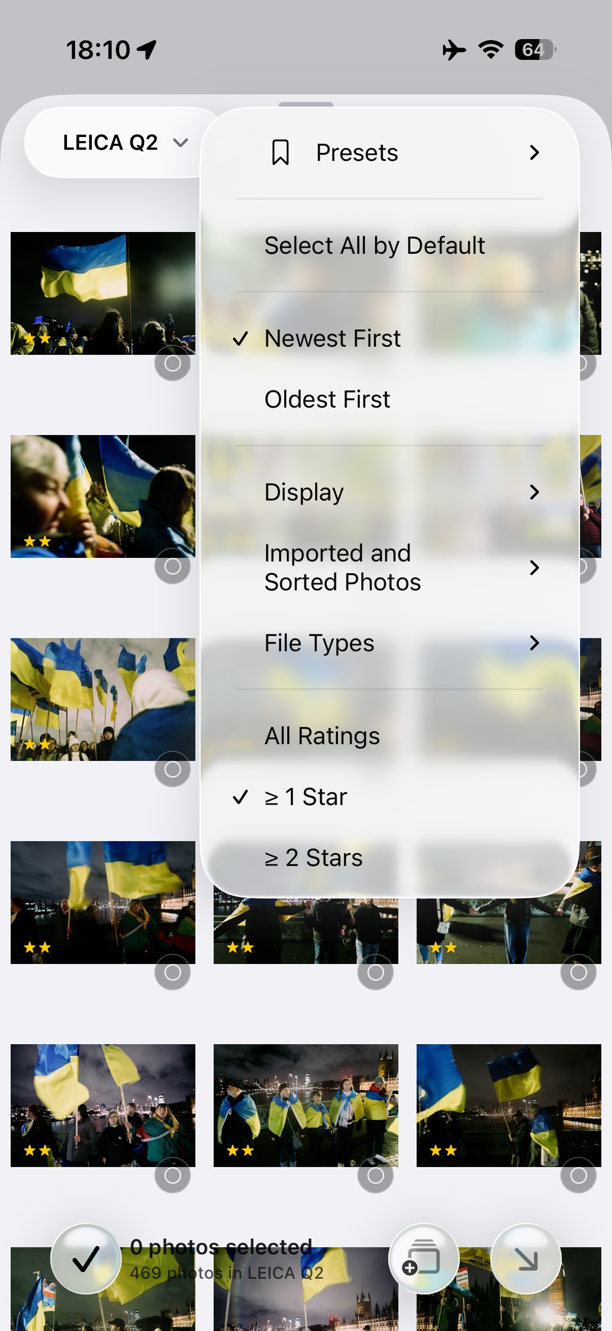 Importing from a Leica Q2 card, filtered to rated frames
