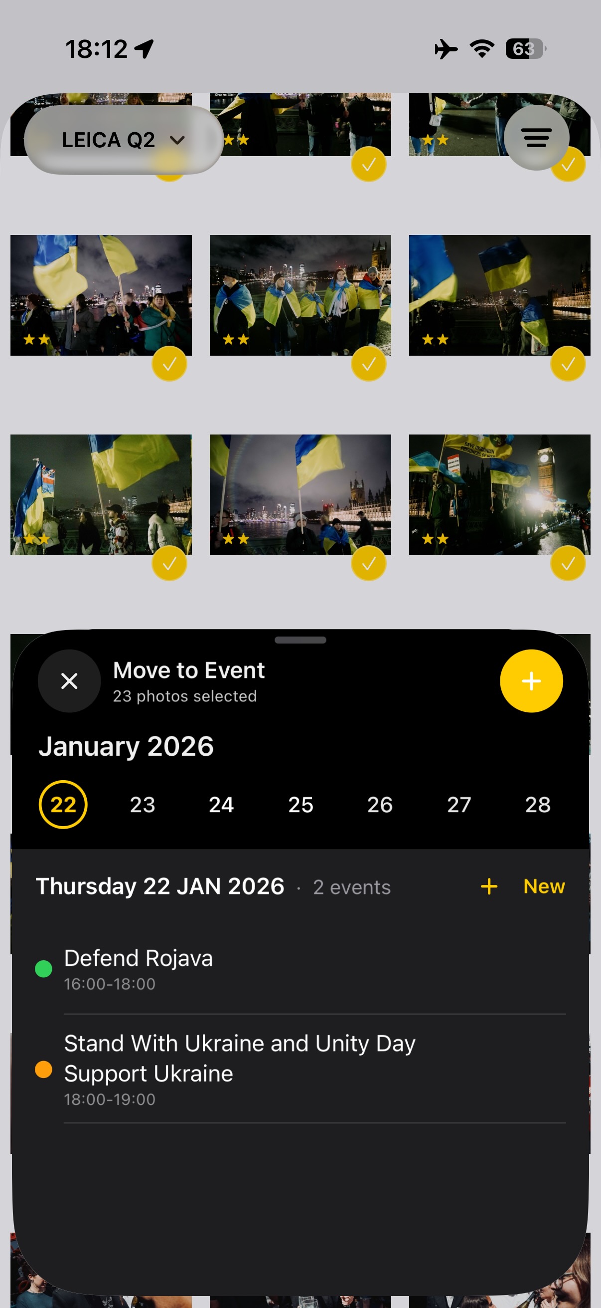 Moving selected photos into a calendar-linked event