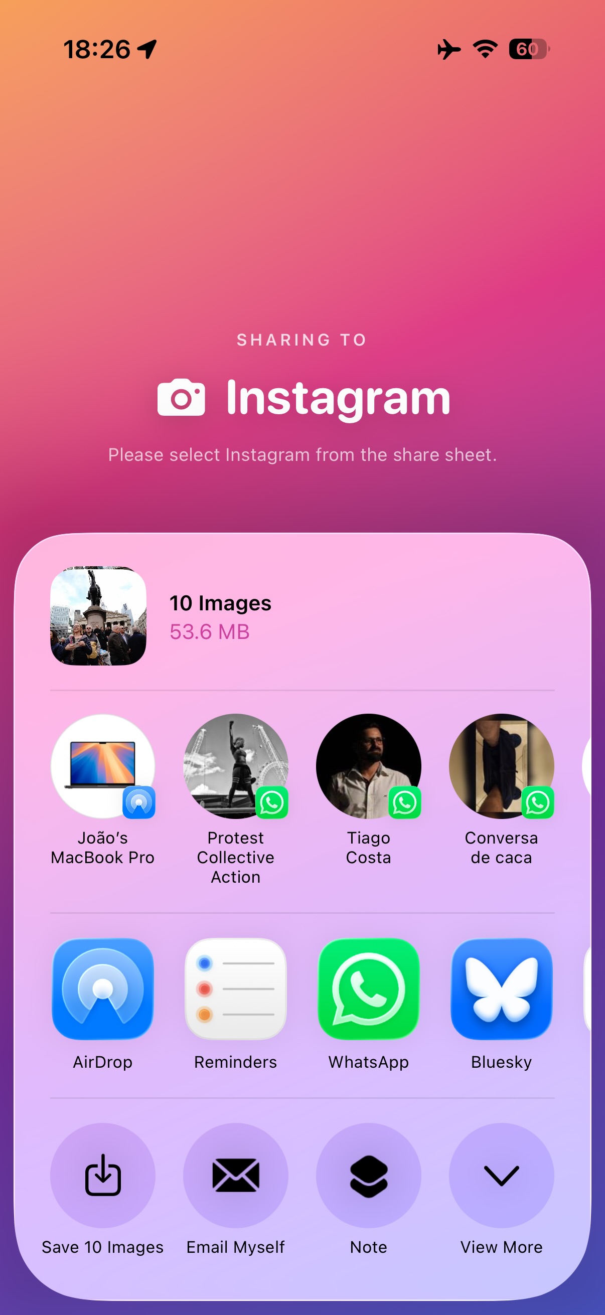 Handing a set of images to Instagram via the share sheet